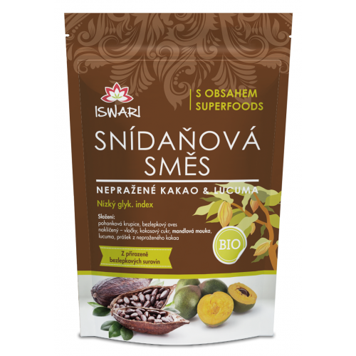 Raňajková zmes NEPRAŽENÉ KAKAO/LUCUMA/ 300g Iswari