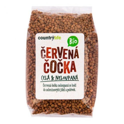 Šošovica červená nelúpaná celá BIO 500g Country Life