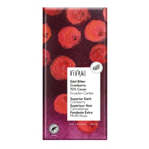 Čokoláda HORKÁ s brusnicami BIO 100g Vivani