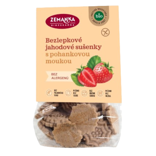 Jahodové sušienky s pohánkovou múkou BIO 100g Biopekárna Zemanka Jahodové sušienky s pohánkovou múkou BIO 100g Biopekárna Zemanka